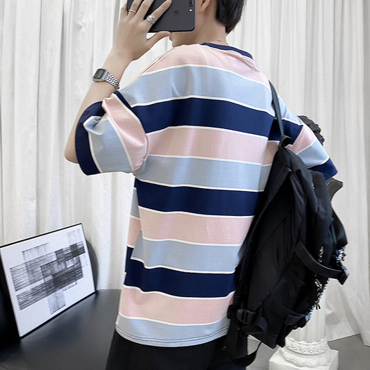 Camiseta Rayada Estilo Hong Kong para Parejas - Manga Corta Unisex - Image 2