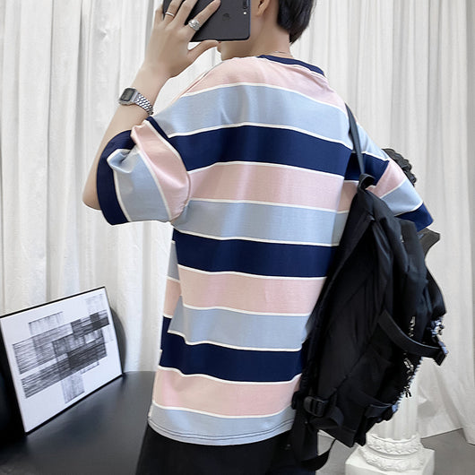 Camiseta Rayada Estilo Hong Kong para Parejas - Manga Corta Unisex - Image 2