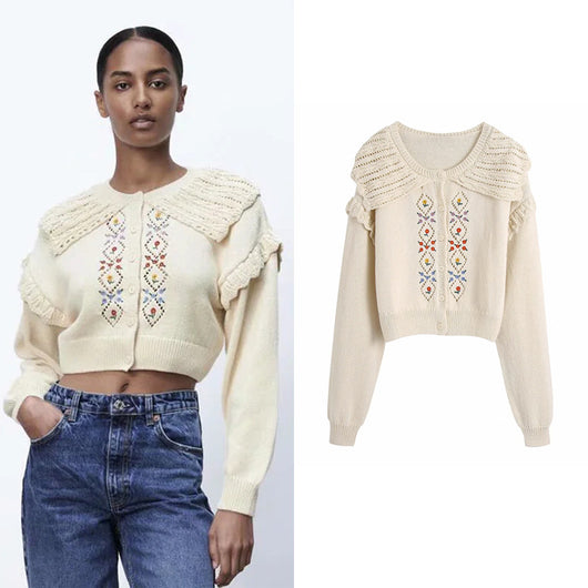 Cardigan Tejido Calado con Cuello Hueco para Otoño Temprano - Image 6