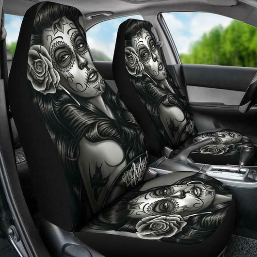 Funda de Asiento de Auto con Diseño de Mujer Tatuada en Blanco y Negro - Image 4