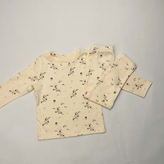 Light yellow infant long-sleeved pajama set with milk bottle and cookie print, suitable for homewear. - Image 23