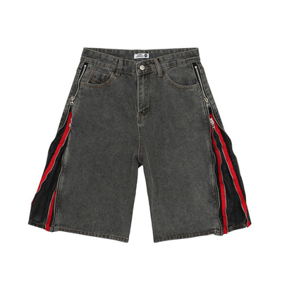 Shorts Vaquero Retro Negro y Rojo con Doble Cierre Lavado Vintage - Image 8