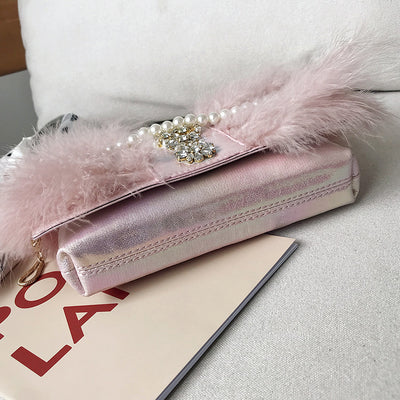 Bolso de Noche Elegante con Cadena de Perlas y Diamantes - Image 2