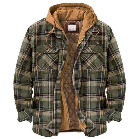 Jaqueta Casual Masculina com Capuz e Estampa Xadrez