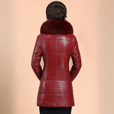 Chaqueta de Cuero Acolchada con Cuello de Piel Sintética para Mujer - Image 2