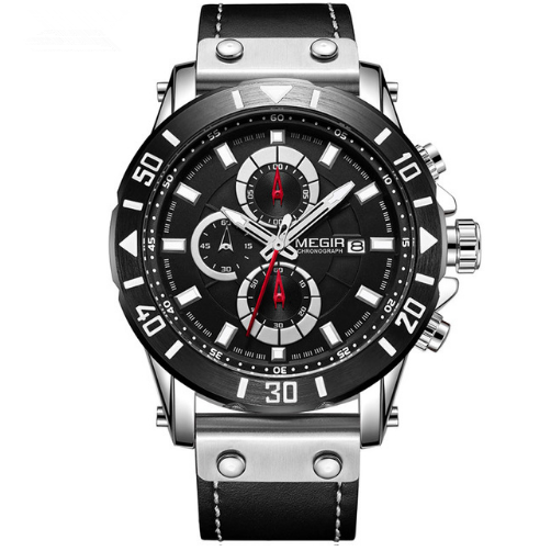 Reloj de Cuarzo para Hombre con Cronógrafo de Tres Ojos y Correa de Cuero - Image 5