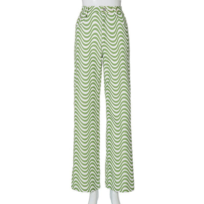 Pantalones Rectos Cintura Alta con Estampado Wave - Diseño Moderno y Versátil - Image 11
