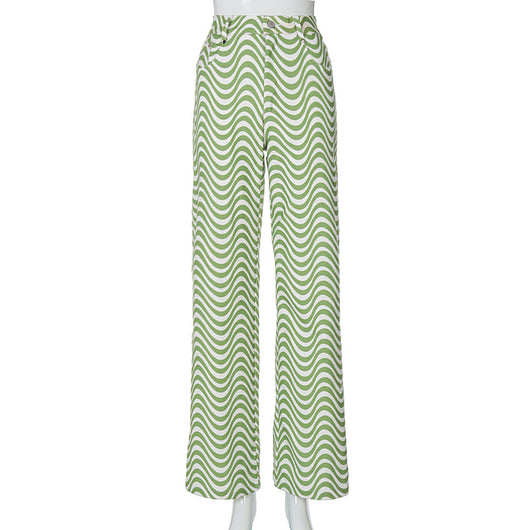 Pantalones Rectos Cintura Alta con Estampado Wave - Diseño Moderno y Versátil - Image 11