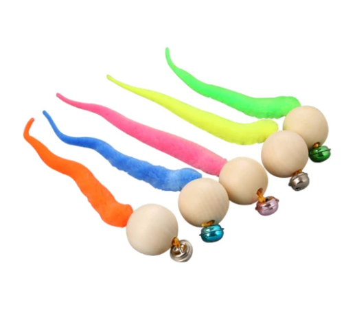 Orange plush cat toy with a wooden ball and a small golden bell, designed for cats to play and nibble. - Image 9