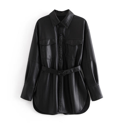 Chaqueta Túnica de Cuero Midi para Mujer - Image 4
