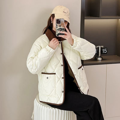Chaqueta Acolchada de Cuero PU con Diseño Rombo - Suelta y Versátil - Image 11