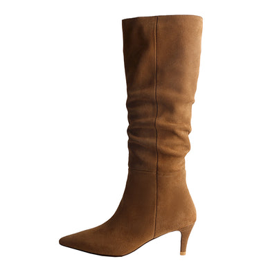 Botas de Ante Francés para Mujer Tacón Stiletto Marrón - Image 6