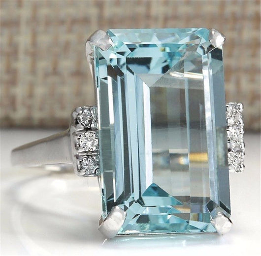 Anillo de Compromiso Lujo Topacio Azul Zafiro - Joyería Europea Moderna