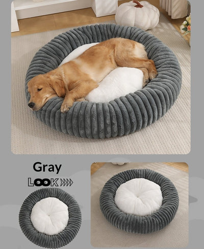 Cama Acolchada Redonda para Mascotas con Diseño de Rayas - Image 15