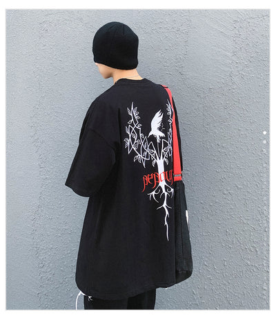 Playera de Manga Corta Estilo Anime Hip-Hop con Estampado Gráfico - Image 4