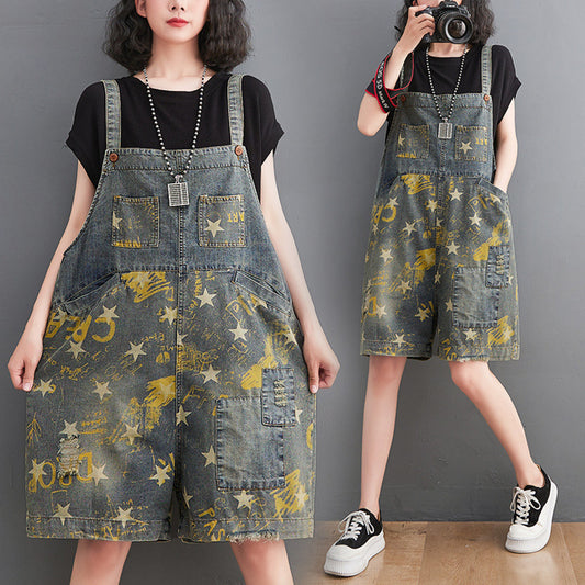 Shorts Denim con Estampado Pentagrama Retro Fat Sister