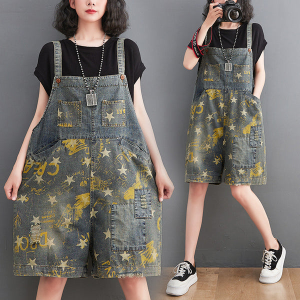 Shorts Denim con Estampado Pentagrama Retro Fat Sister