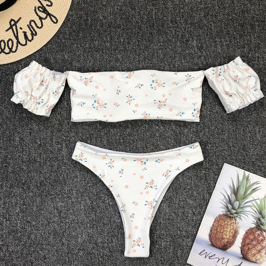 Traje de baño de dos piezas con mangas y estampado para mujer - Image 2