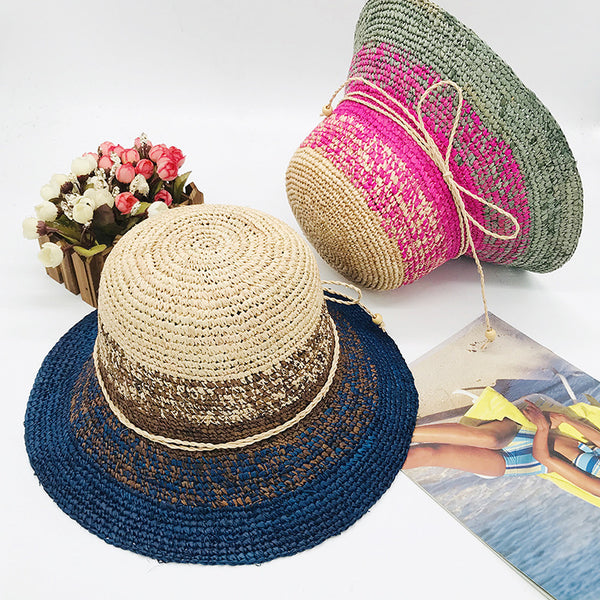 Sombrero de Rafia Tejido con Cúpula Calada y Ala Plana para Mujer