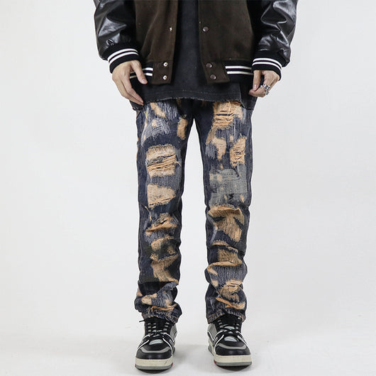 Jeans Rectos Vintage Desgastados con Roturas Personalizables para Hombre - Image 3