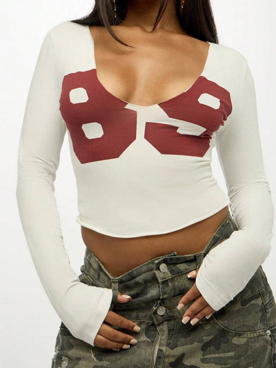 Blusa Estampada Ajustada de Cuello en U y Manga Corta - Image 6