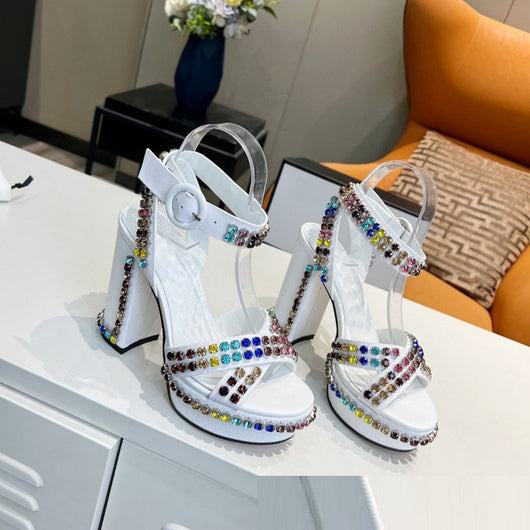 Sandalias Romanas de Tacón Grueso con Plataforma, Cuero Auténtico y Strass - Image 2