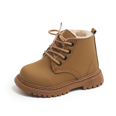 Black children's fashion Martin boots with laces and a side zipper, featuring a thick rubber sole. - Image 5