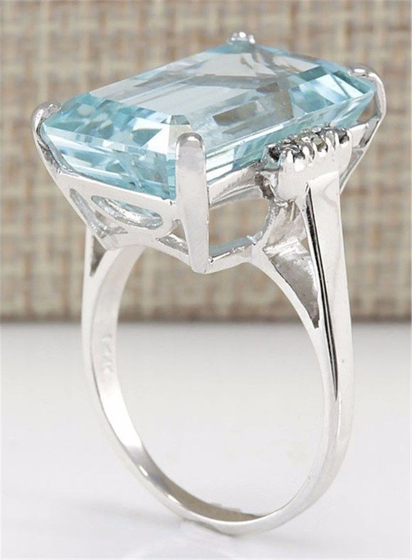 Anillo de Compromiso Lujo Topacio Azul Zafiro - Joyería Europea Moderna