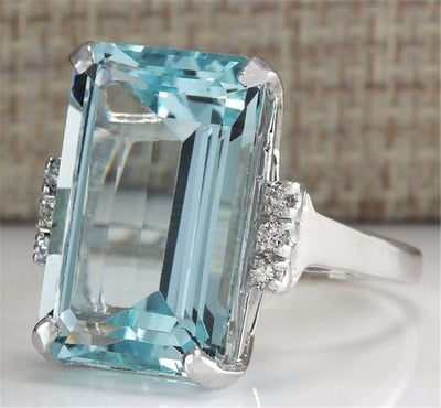 Anillo de Compromiso Lujo Topacio Azul Zafiro - Joyería Europea Moderna - Image 3