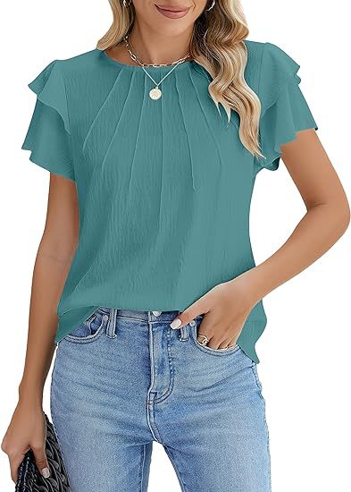 Blusa Ejecutiva Plisada de Manga Corta Cuello Redondo - Image 17