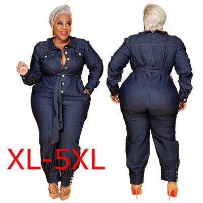 Jumpsuit de Mezclilla Talla Grande para Mujer - Comodidad y Estilo Otoñal - Image 3