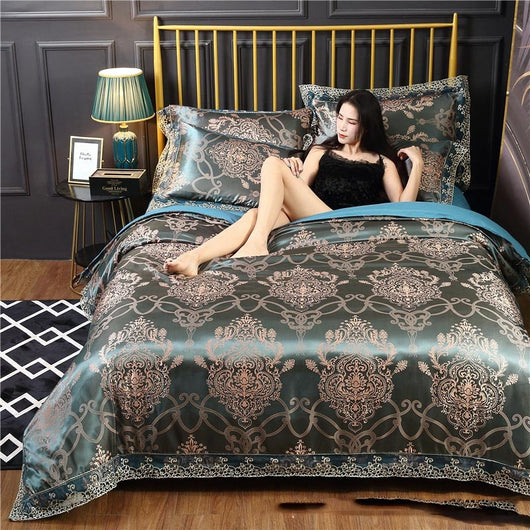 Juego de Cama Jacquard Satén Seda con Encaje - 4 Piezas - Image 10