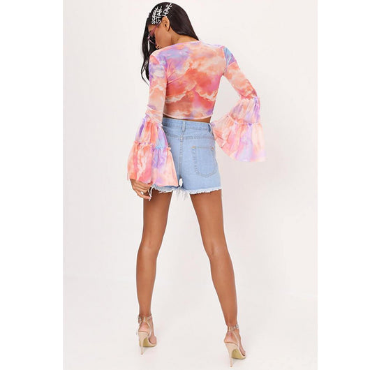 Blusa Corta de Malla Transparente con Mangas Acampanadas - Image 7