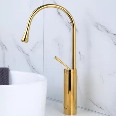 Grifo de Lavabo Giratorio en Cobre Dorado con Diseño Gota de Agua - Image 12