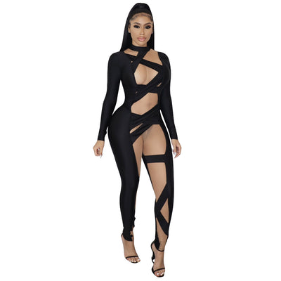 Jumpsuit Ajustado con Panel de Malla de Manga Larga para Mujer - Image 5