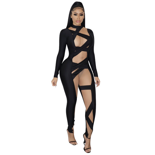 Jumpsuit Ajustado con Panel de Malla de Manga Larga para Mujer - Image 5