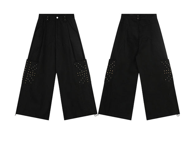 Pantalones Deportivos con Diseño Geométrico y Remaches de Moda Urbana