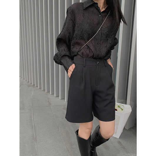 Blusa Elegante con Cuello Solapa y Pliegues para Mujer - Image 12