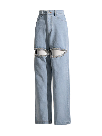 Jeans Anchos con Detalles de Diamantes para Mujer - Image 16