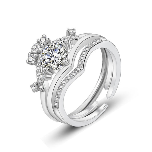 Anillo Corona Floral Diosa - Set 3 en 1 Plata
