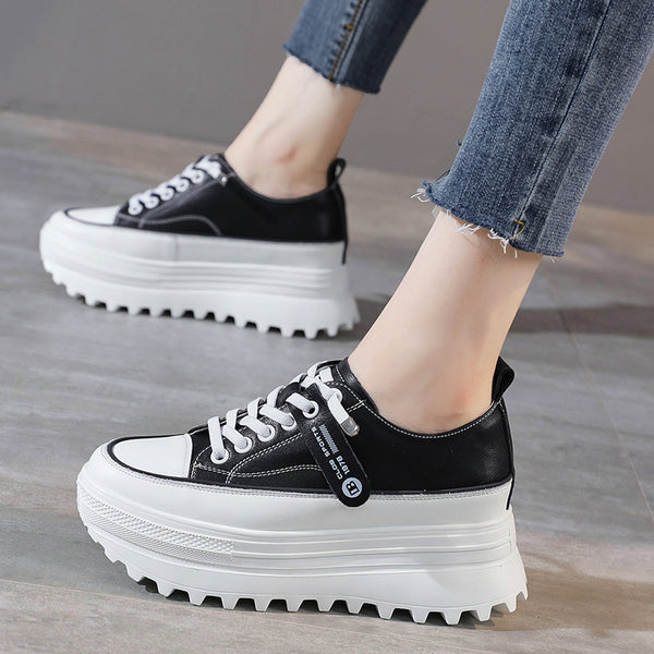 Zapatos Casuales de Cuero con Alzada Interna y Punta Redonda