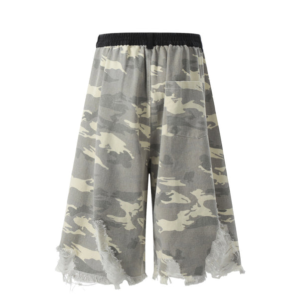 Shorts Camuflaje Hip Hop con Bordados de Personajes Estilo Americano