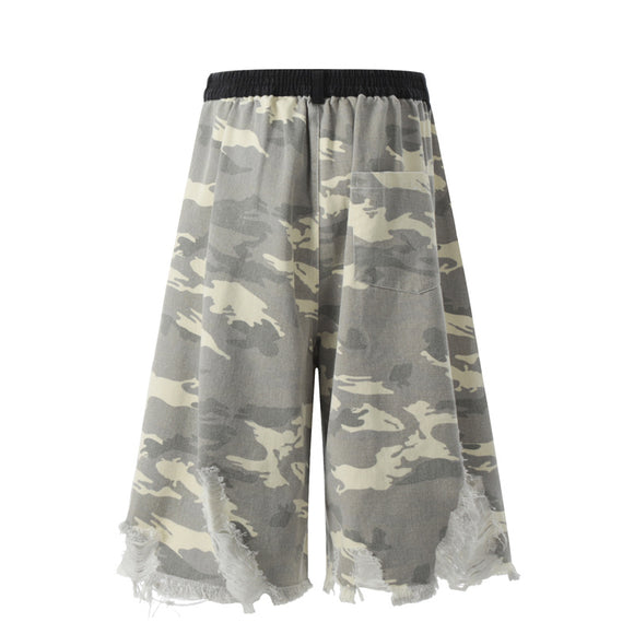 Shorts Camuflaje Hip Hop con Bordados de Personajes Estilo Americano
