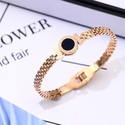 Pulsera Brazalete Números Romanos Oro Rosa Acero Inoxidable para Parejas - Image 7
