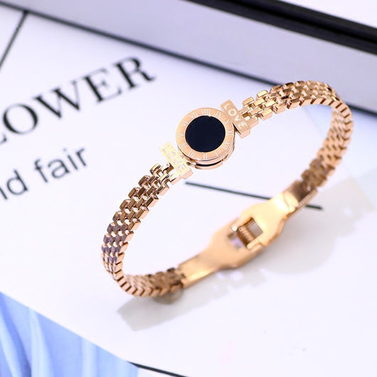 Pulsera Brazalete Números Romanos Oro Rosa Acero Inoxidable para Parejas - Image 7