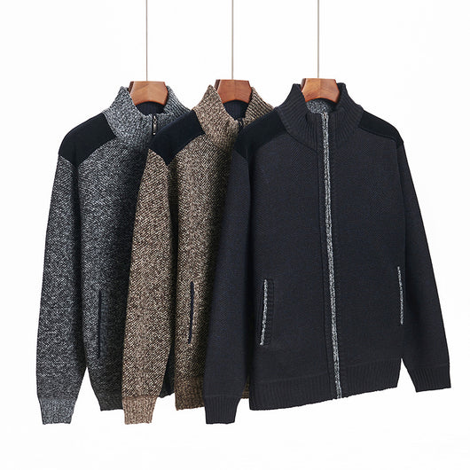 Cardigan Tejido Cálido para Hombre con Cuello Solapa y Diseño de Retazos - Image 5