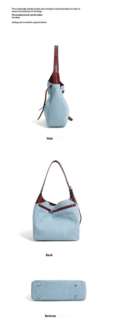 Bolso Tote de Cuero Premium con Detalles Denim - Gran Capacidad - Image 17