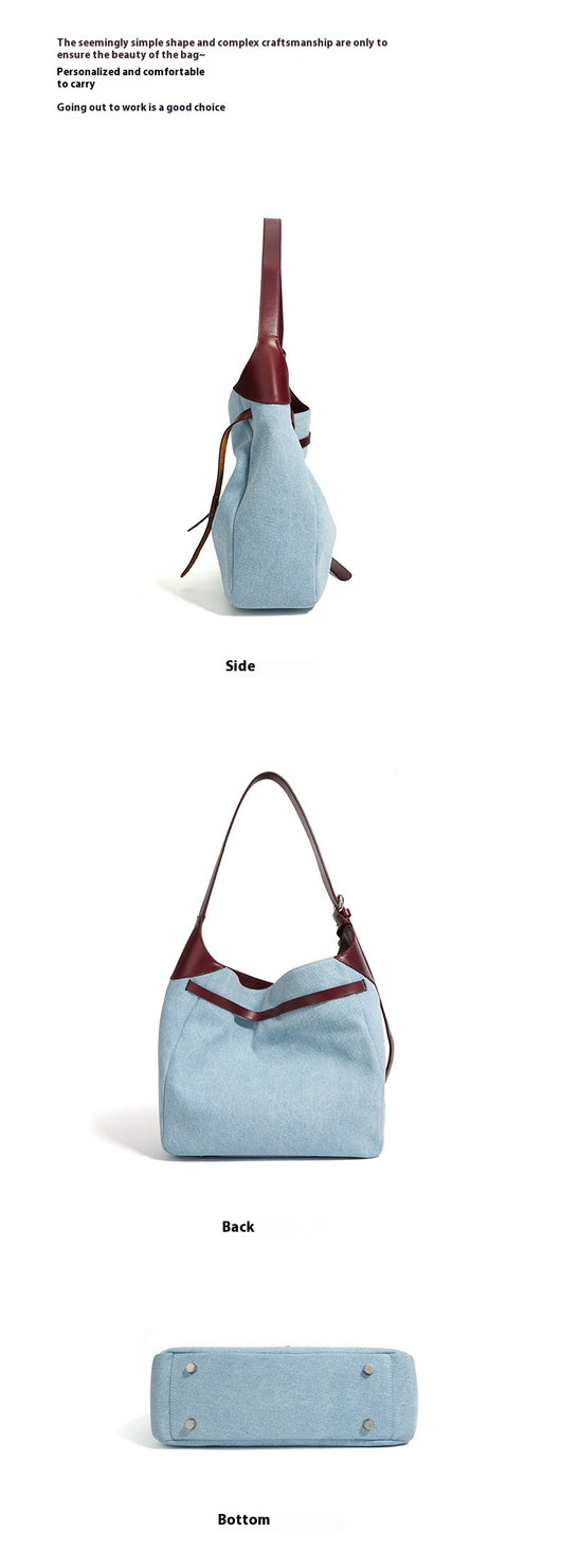 Bolso Tote de Cuero Premium con Detalles Denim - Gran Capacidad - Image 17