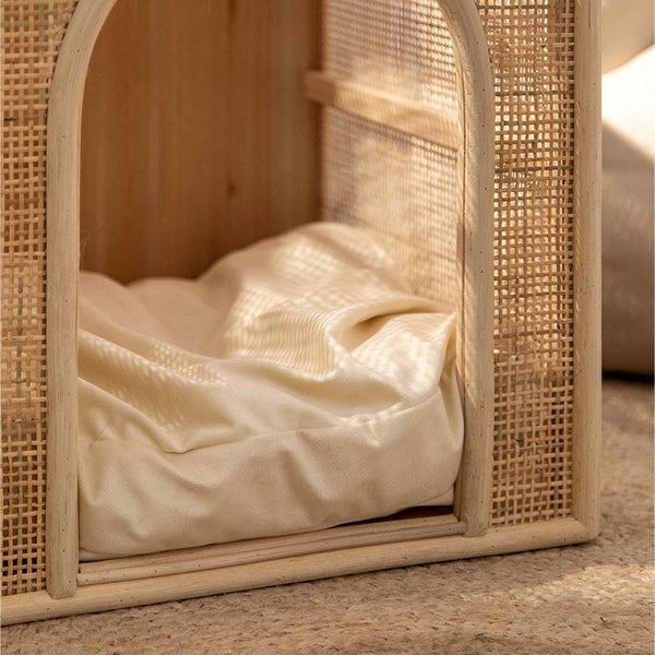 Casa Cama de Ratán Tejido para Gatos - Refugio Fresco y Ventilado