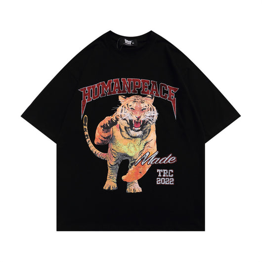 Camiseta Hombre Estampado Tigre Cuello Redondo Manga Corta Suelta - Image 9